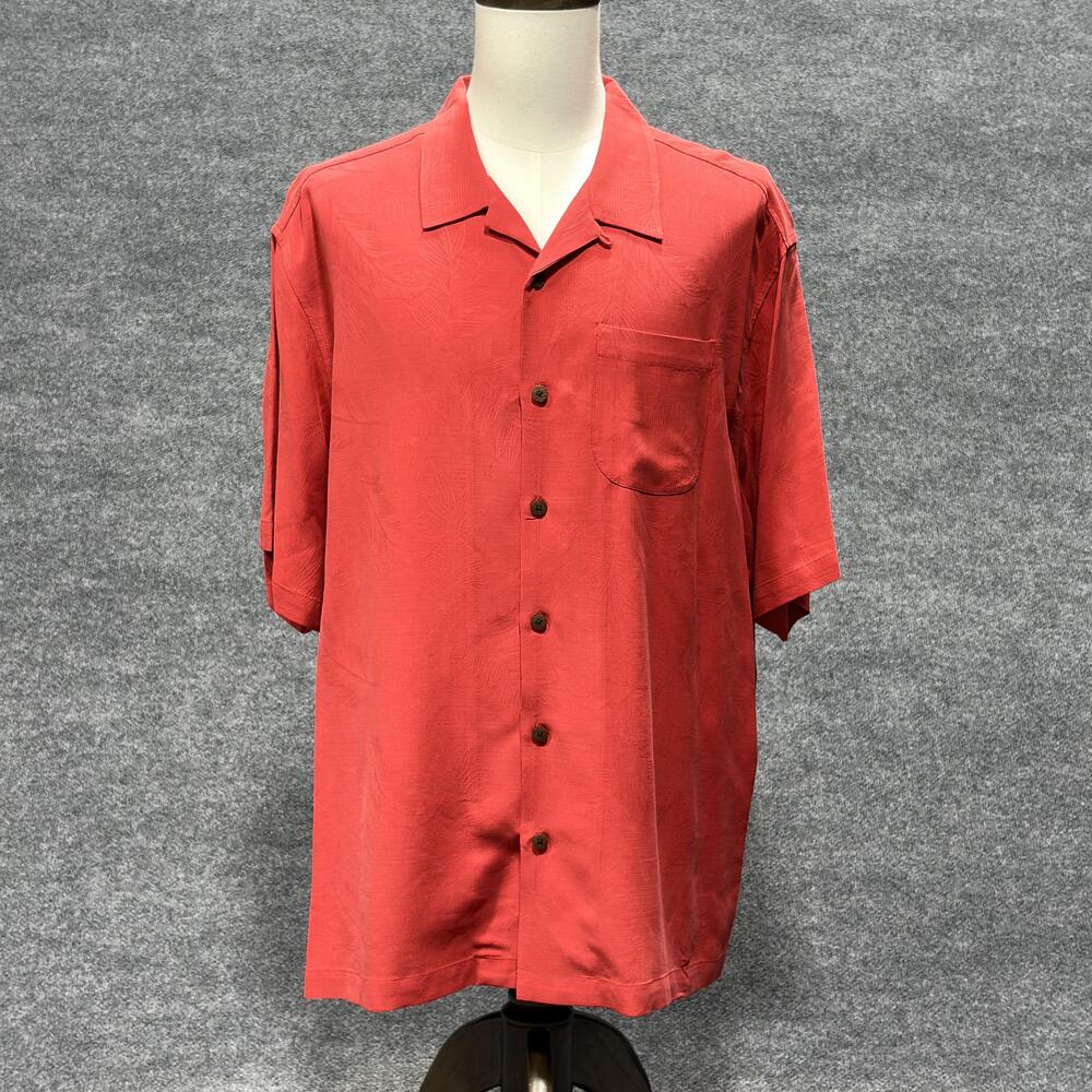 Tommy Bahama Shirt Mens 1XB Red 100% Silk Short Sleeve Camp Hawaiian Casual